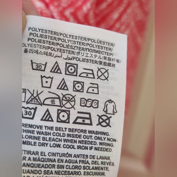 GUESS L Red and White Pattern Wrap Front Spaghettie Tie Straps Women Maxi Dress - Picture 11 of 14